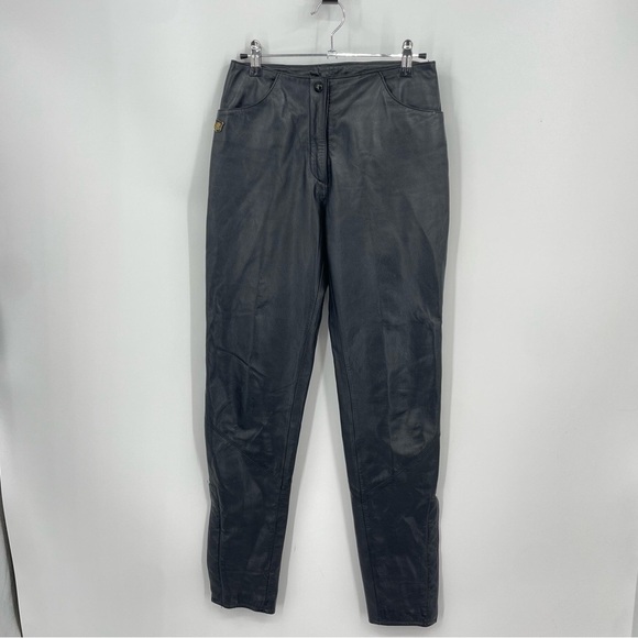 Harley Davidson Black Leather Pants Sz 2 Inseam 30.5” moto biker - Picture 1 of 11